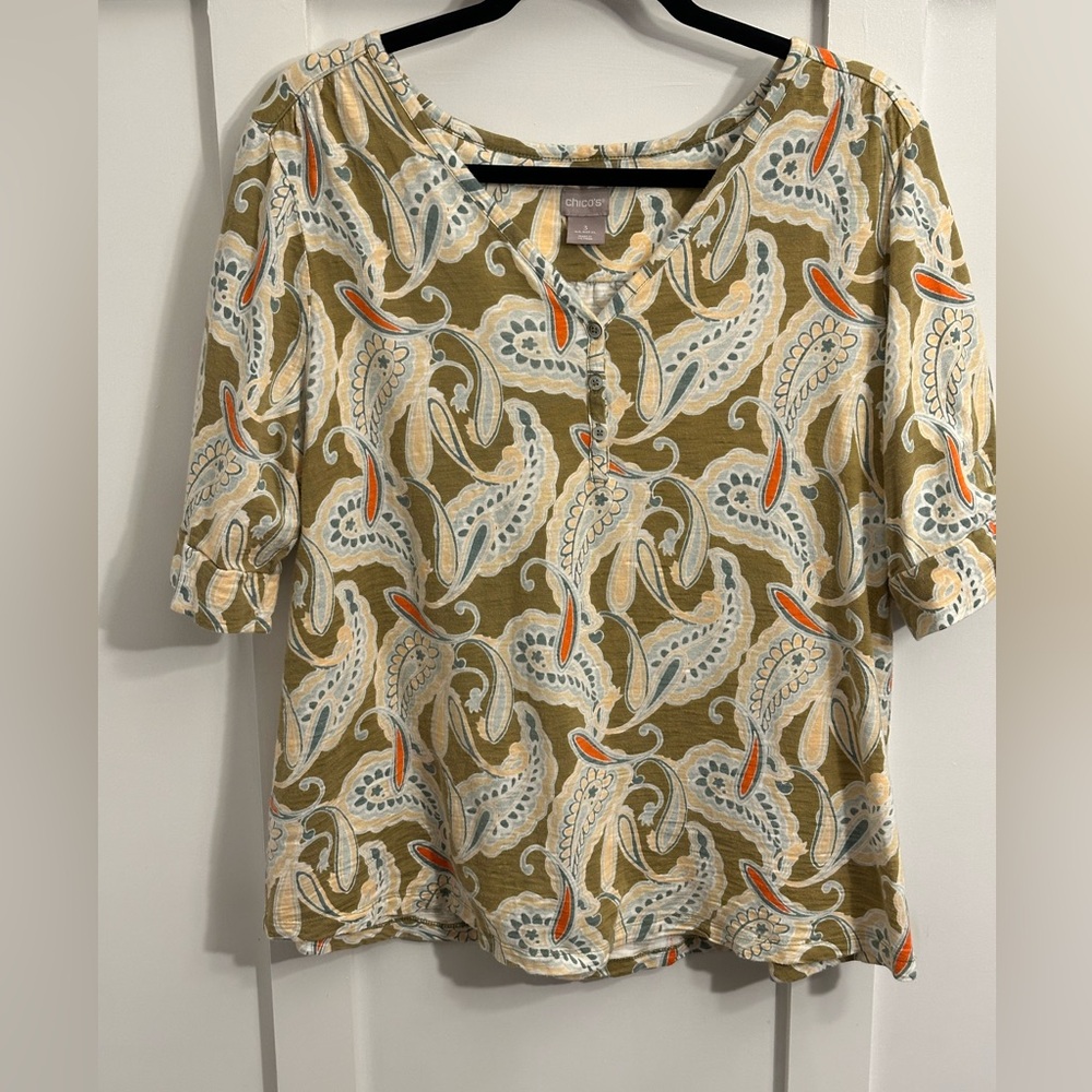 Chico’s Cotton-Blend Slub HenleyTee